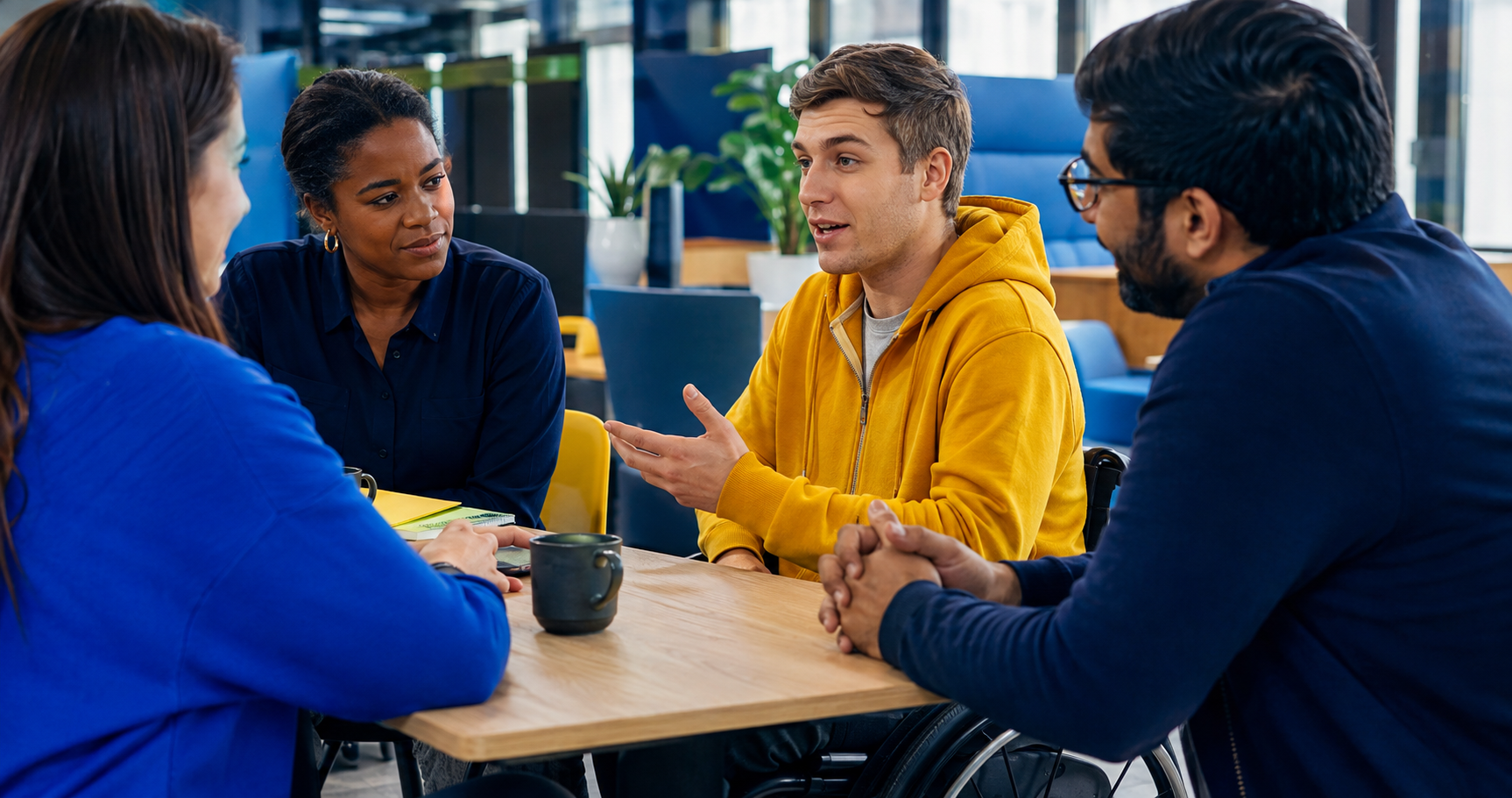 A disabled employee leading an inclusive workplace conversation